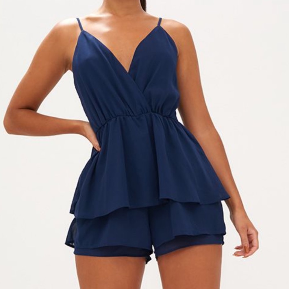 Navy Frill layer romper